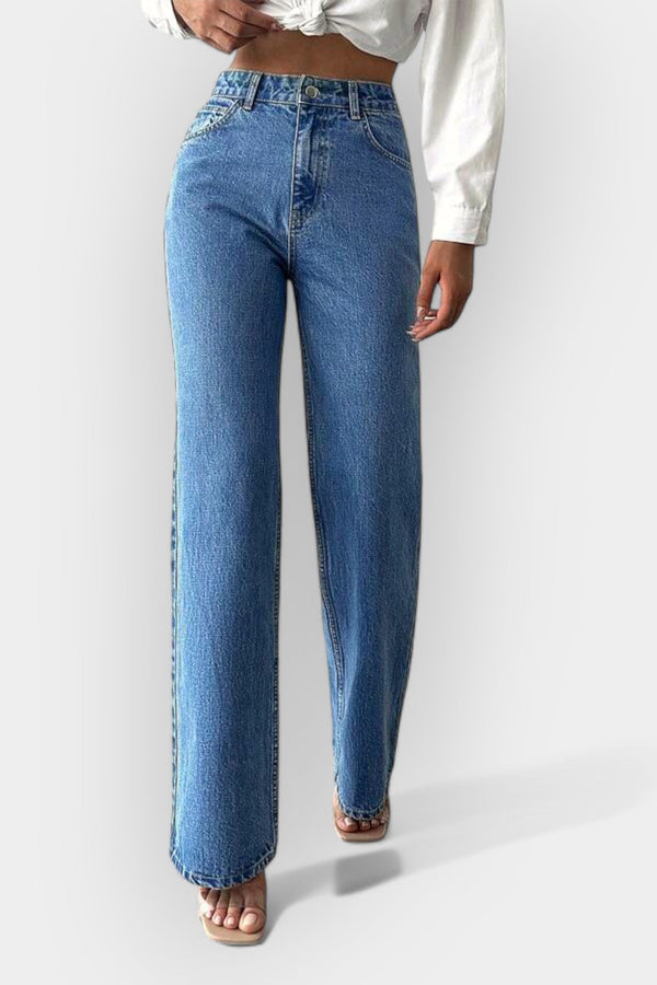 Blugi cu talie înaltă și croială largă confortabilă