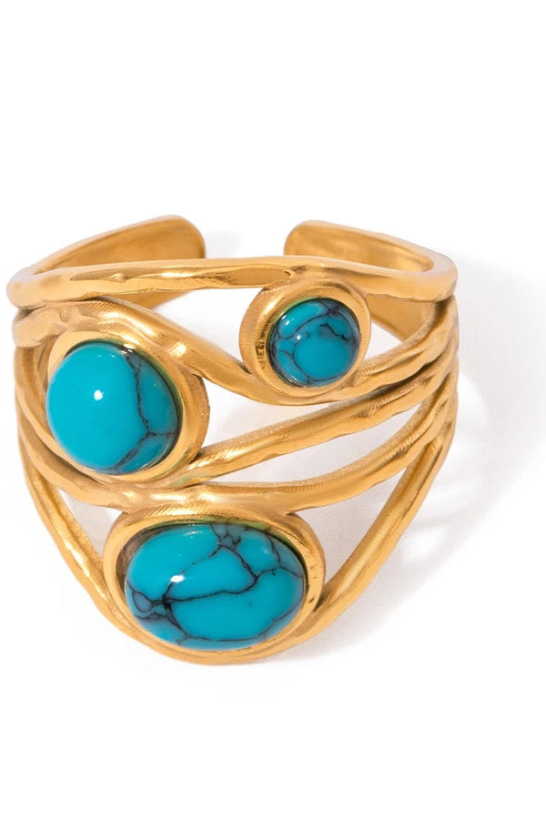 Inel geometric cu ochi de tigru albastru