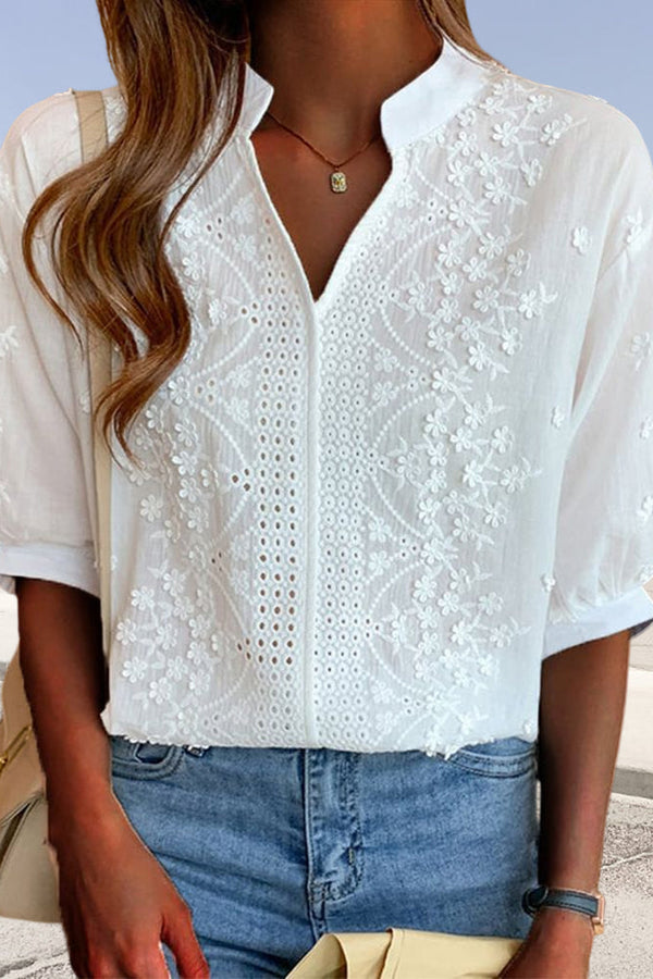 EMBERLY – BLUZĂ CU MÂNECI BUFANTE DIN DANTELĂ