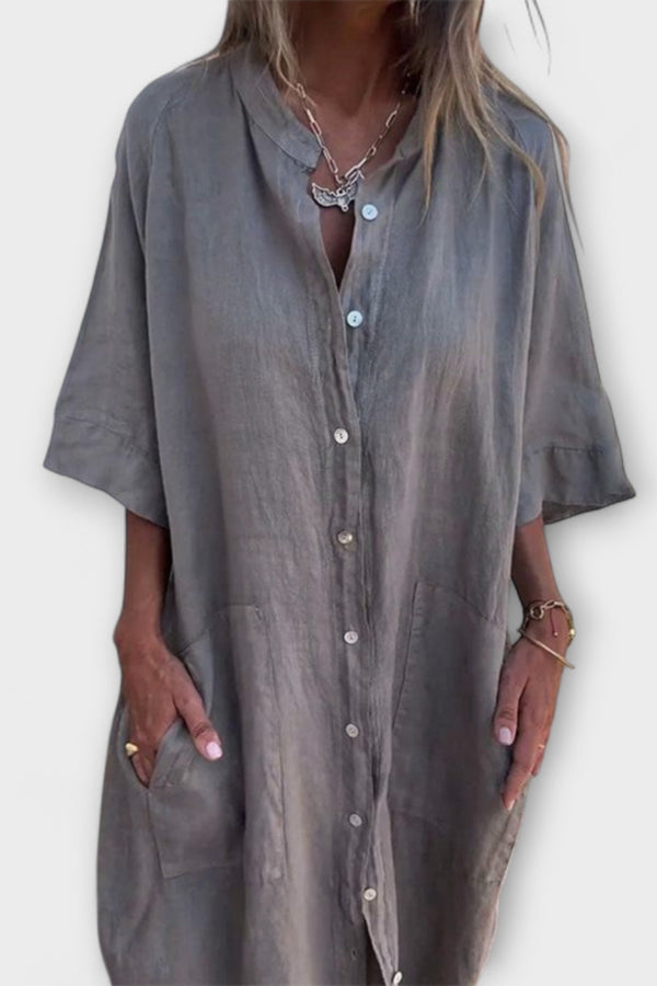 Melanie - Rochie cămașă midi casual inspirată de Ibiza