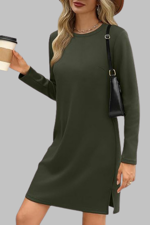 Tiana - Rochie mini casual cu mâneci lungi și guler rotund