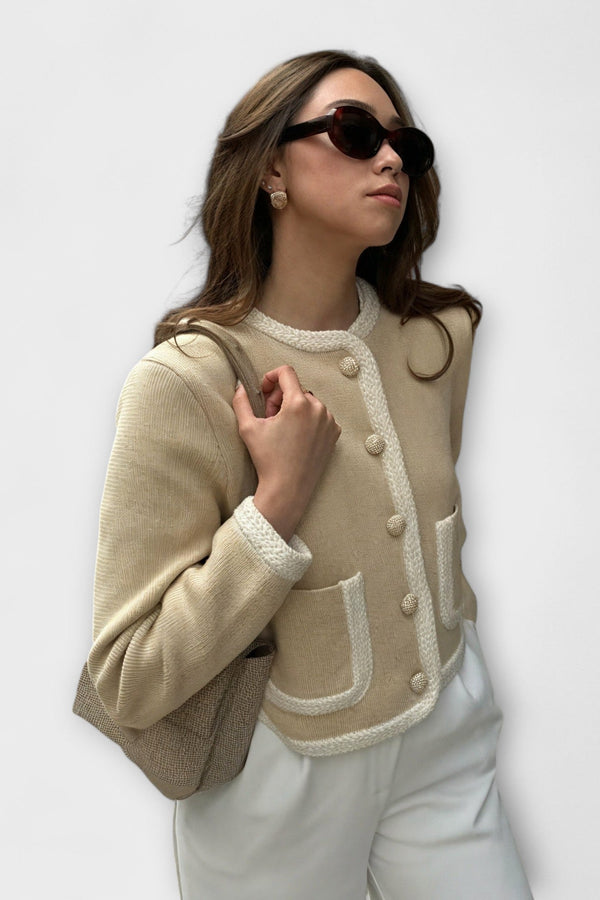 Cardigan clasic cu buzunare decorative