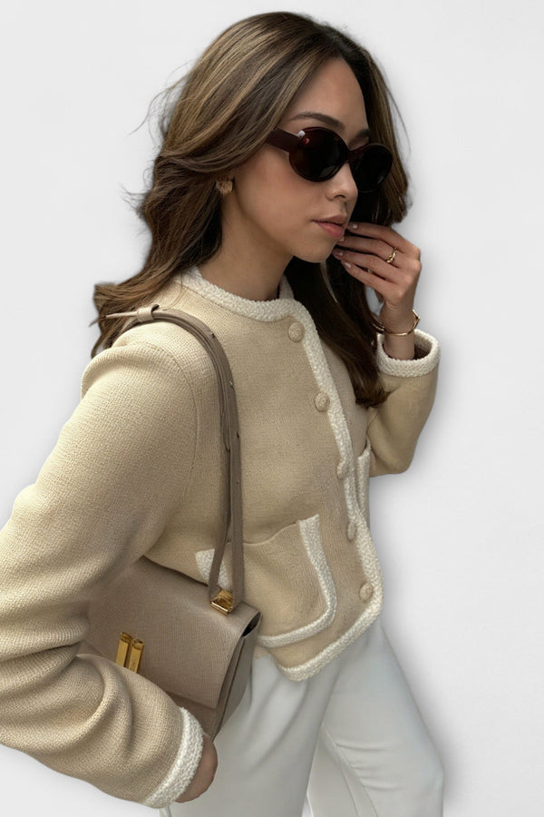 Cardigan clasic cu buzunare decorative