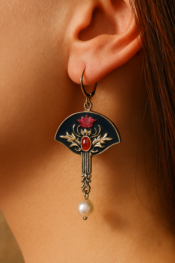 CERCEI BOHO CU PERLE ȘI CRISTAL ROȘU