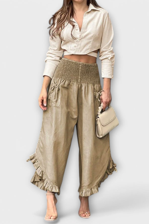 Pantaloni confortabili din in cu pliuri moderne