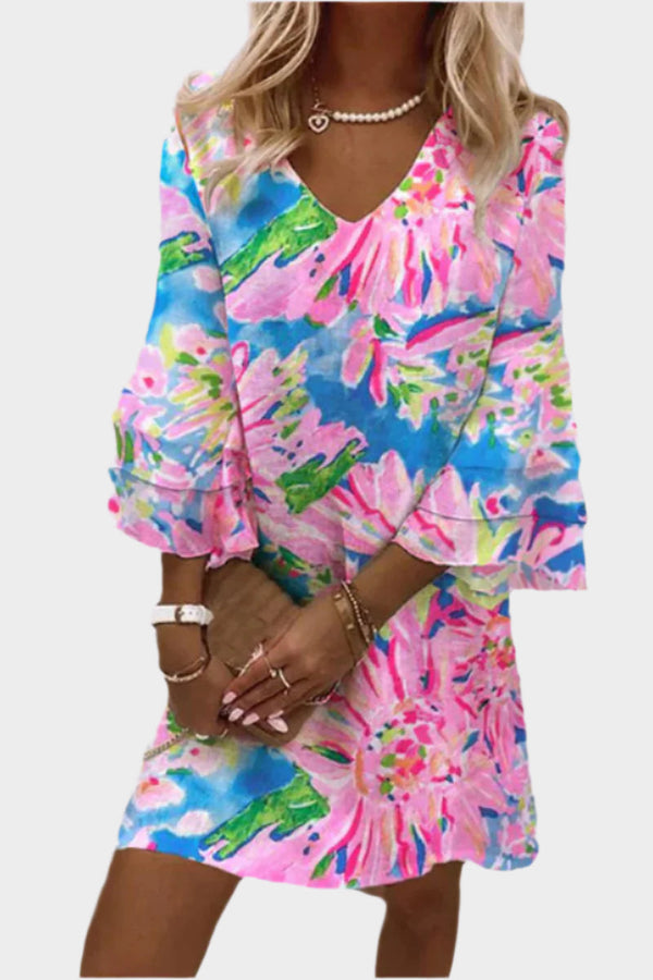 Rochie mini roz elegantă cu mâneci curbate