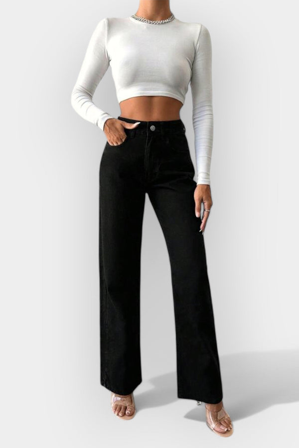 Blugi cu talie înaltă și picioare largi