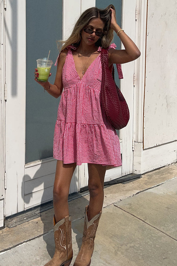 Rochie mini cu carouri roșii Angel Girl