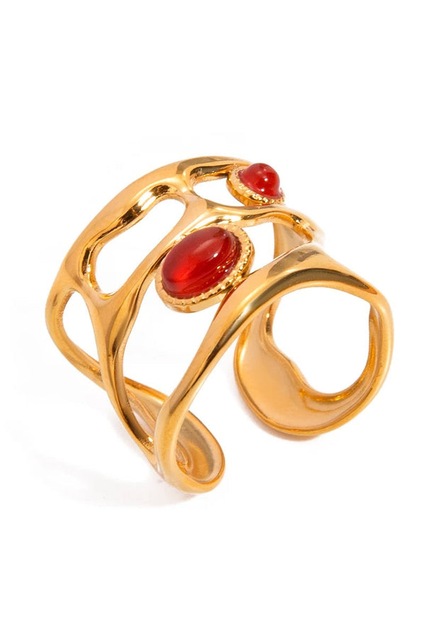 Inel geometric cu piatră roșie