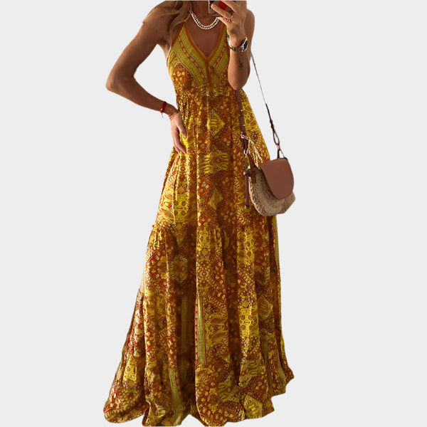 Rochie boho cu bretele subțiri și decolteu în V