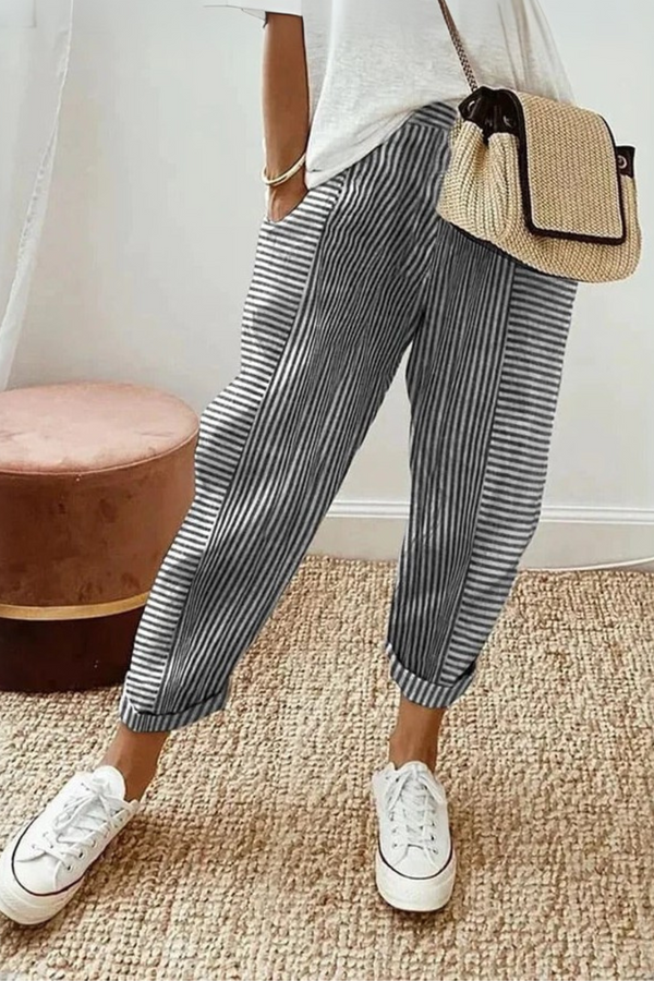 Celia | Pantaloni clasici drepți din bumbac cu dungi