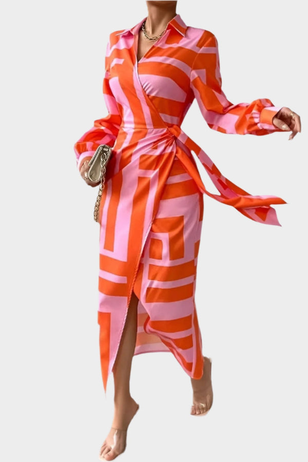 Rochie imprimată cu talie ajustabilă