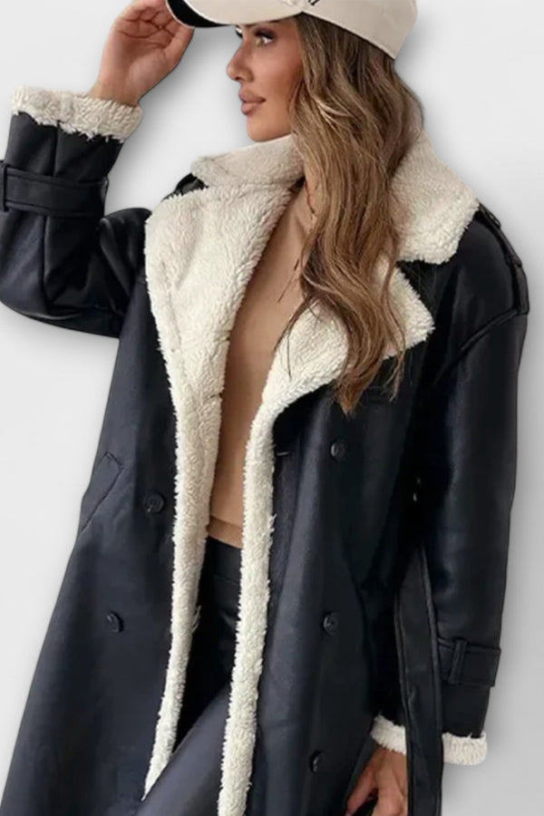Maria – Jachetă clasică lungă cu căptușeală din fleece și guler teddy