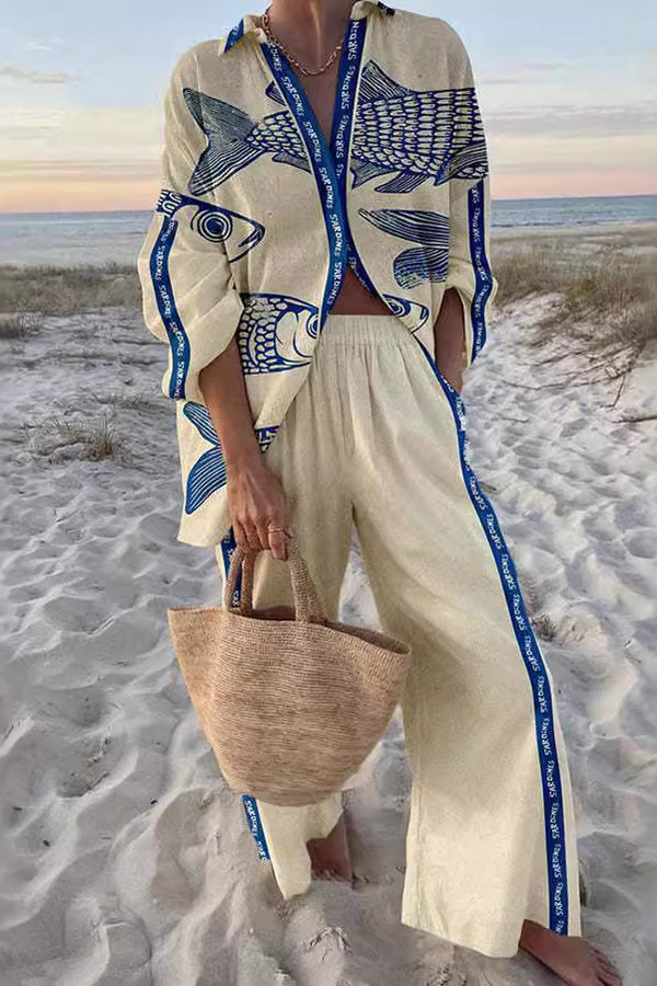 Yazette™ | Set din in cu imprimeu pește albastru