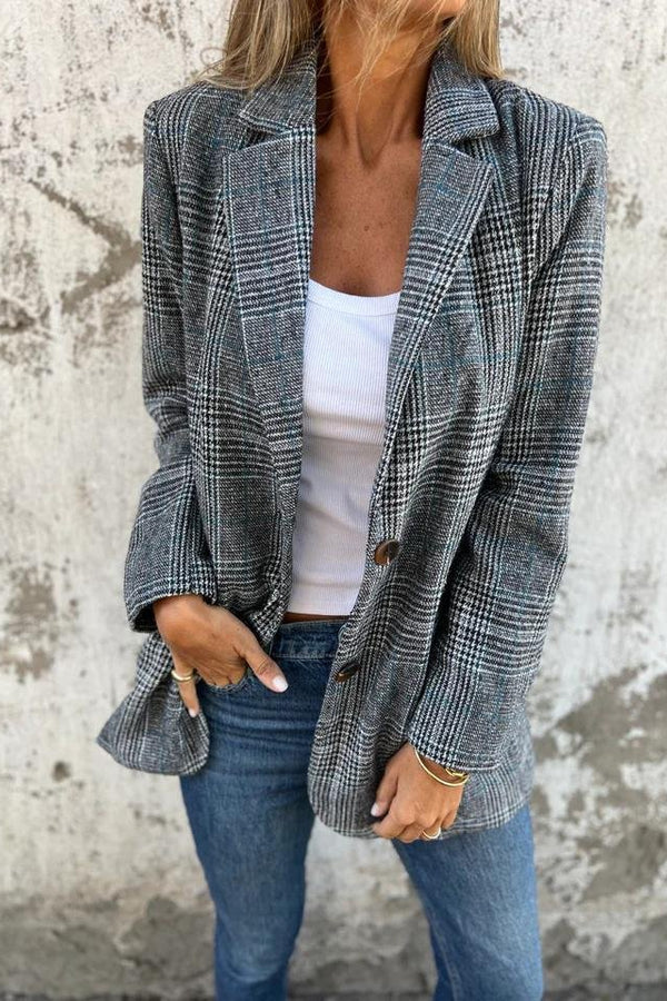 Amelia™ - Sacou casual în carouri cu rever