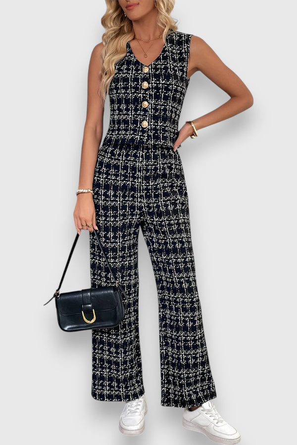 Set două piese cu decolteu în V și pantaloni asortați