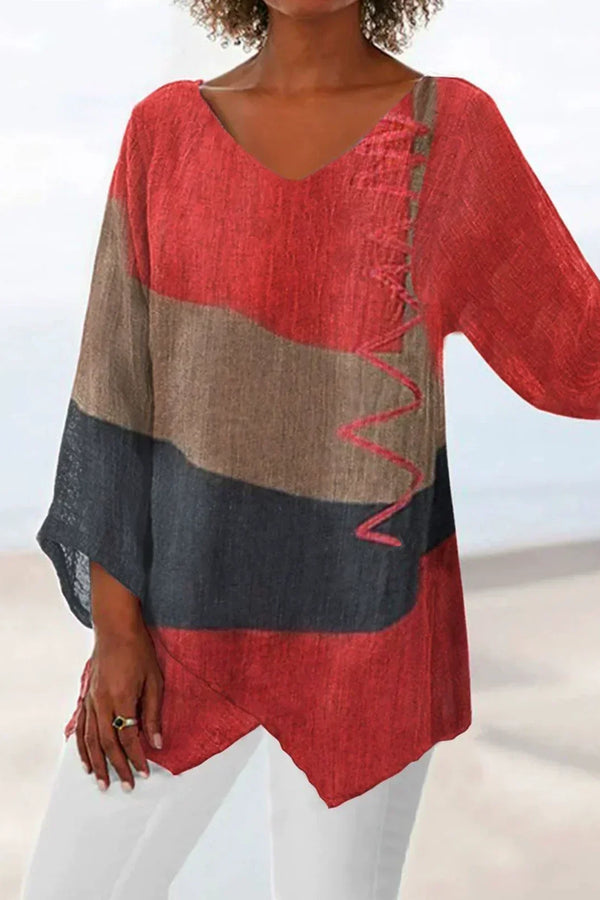 Helene | Top stilat cu decolteu în V și blocuri de culoare