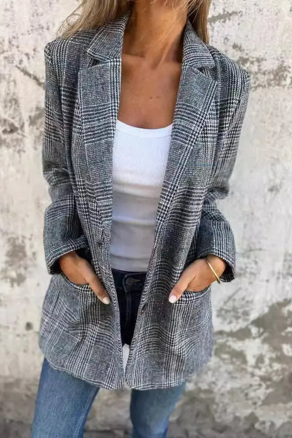 Amelia™ - Sacou casual în carouri cu rever