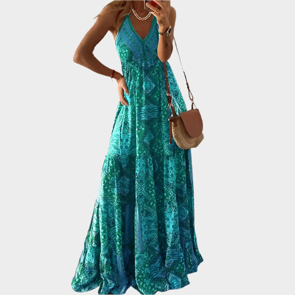 Rochie boho cu bretele subțiri și decolteu în V