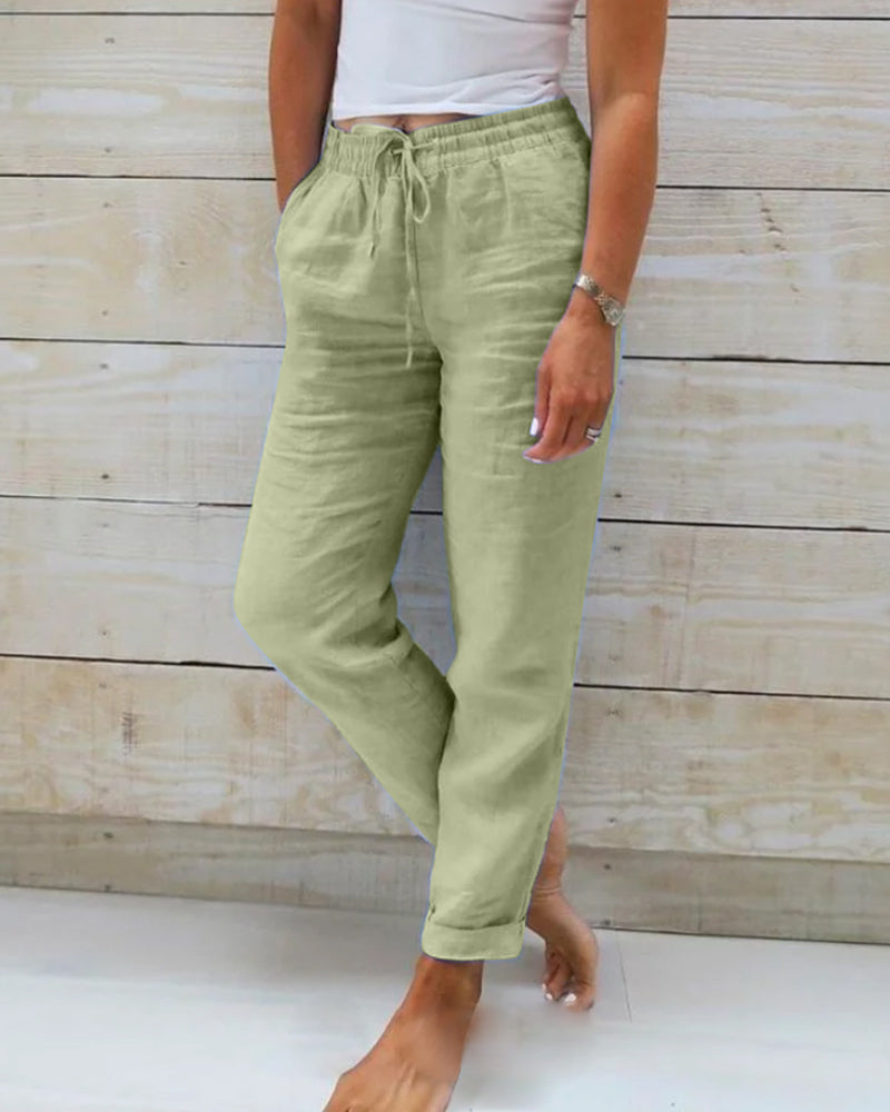 Allison | Pantaloni Croiți Luxe din Bumbac și In