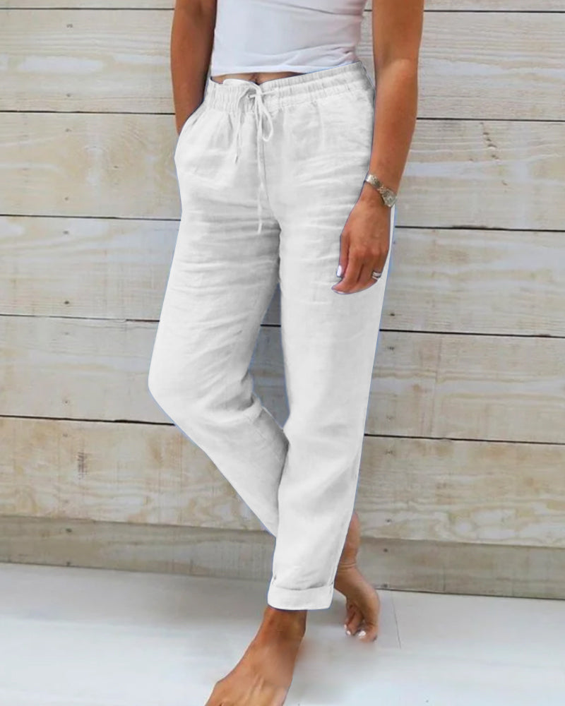 Allison | Pantaloni Croiți Luxe din Bumbac și In