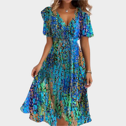 Rochie aerisită cu design floral și decolteu în V