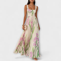 Penelope™ | Rochie lungă din chiffon cu flori plisate