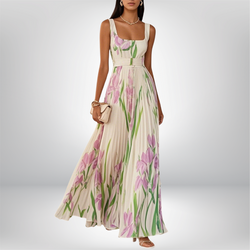 Penelope™ | Rochie lungă din chiffon cu flori plisate