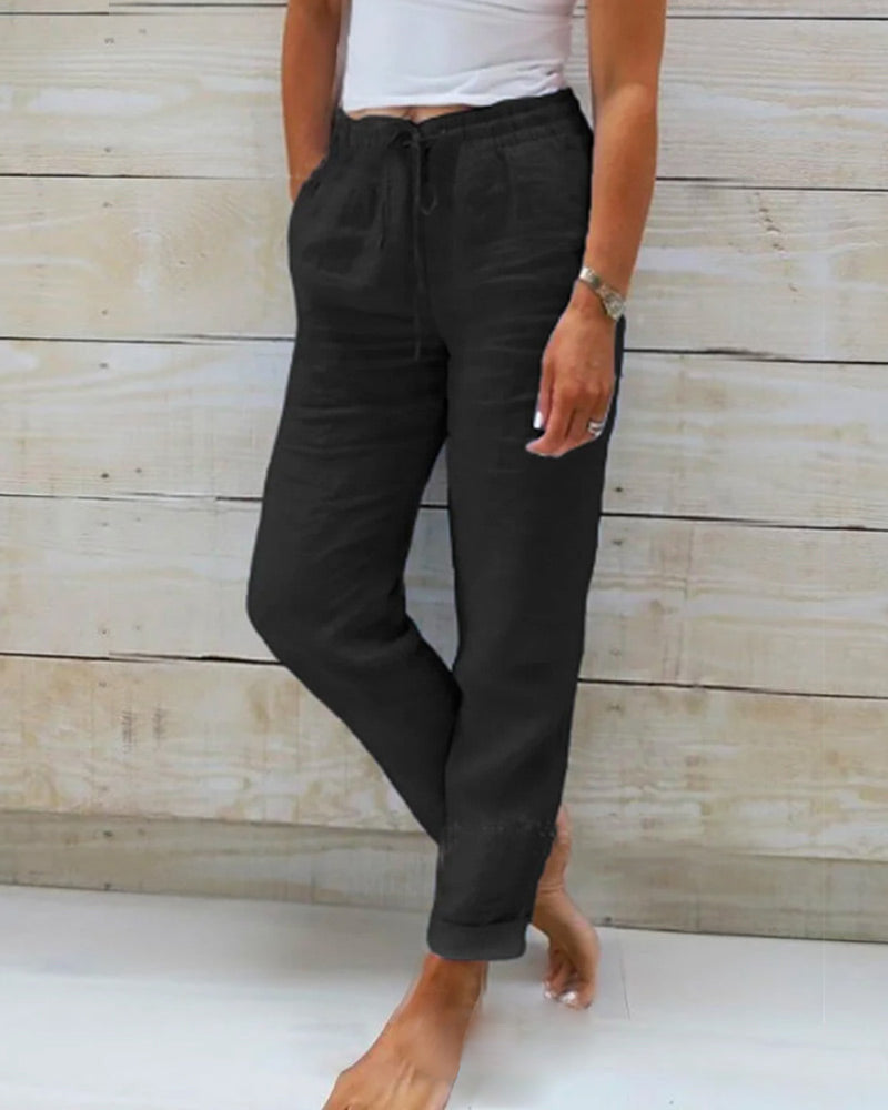 Allison | Pantaloni Croiți Luxe din Bumbac și In