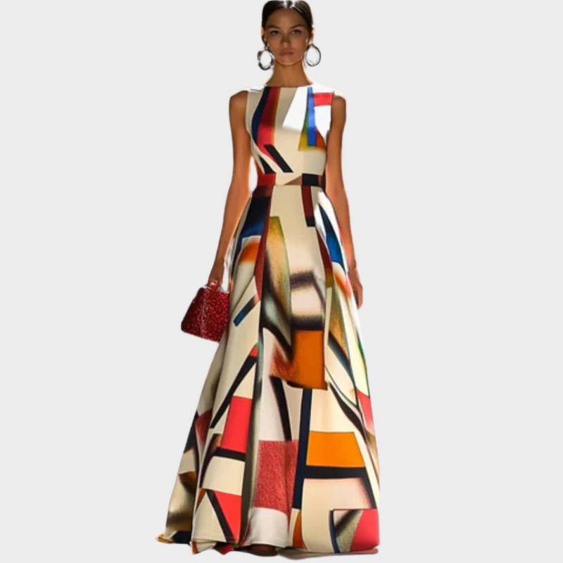 Rochie maxi cu senzație liniară și textură lucioasă