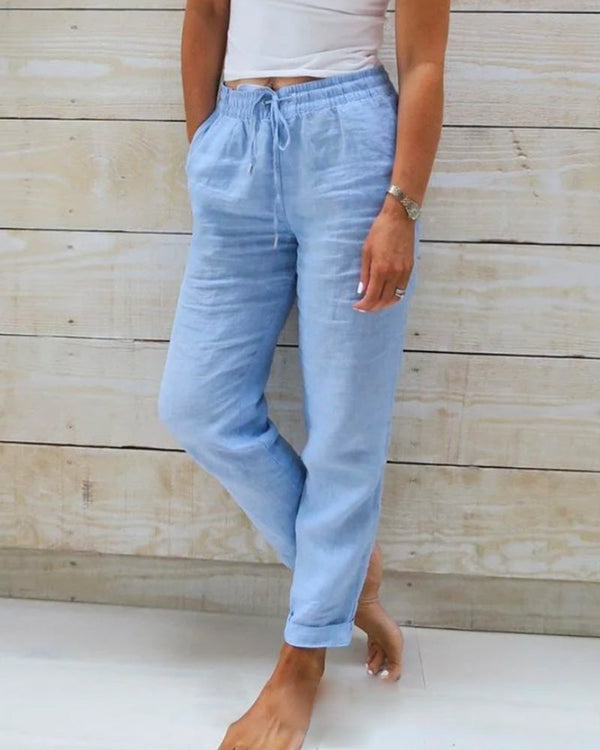 Allison | Pantaloni Croiți Luxe din Bumbac și In