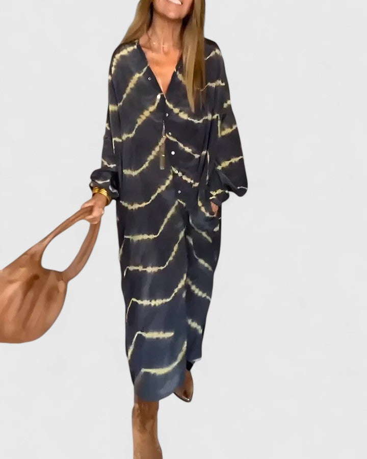 Amelie™ | Rochie maxi elegantă boho cu dungi