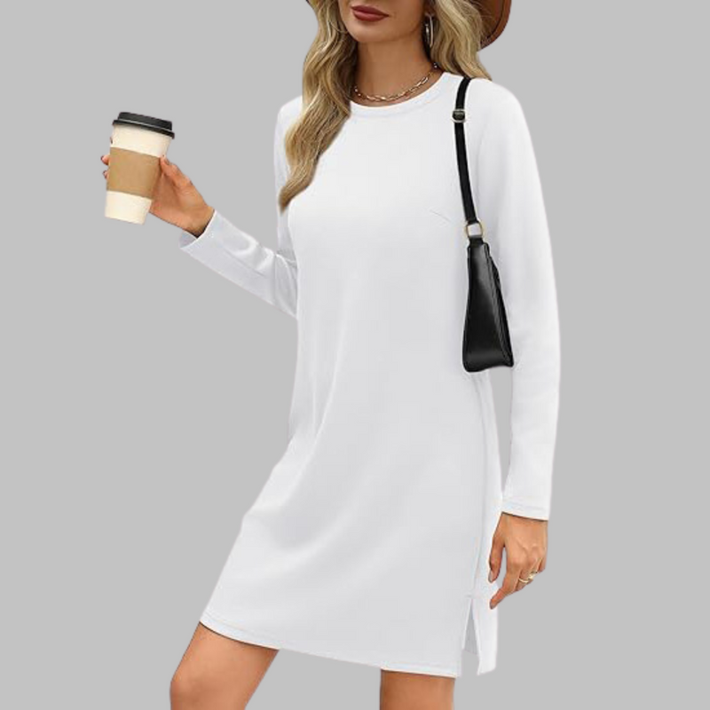 Tiana - Rochie mini casual cu mâneci lungi și guler rotund