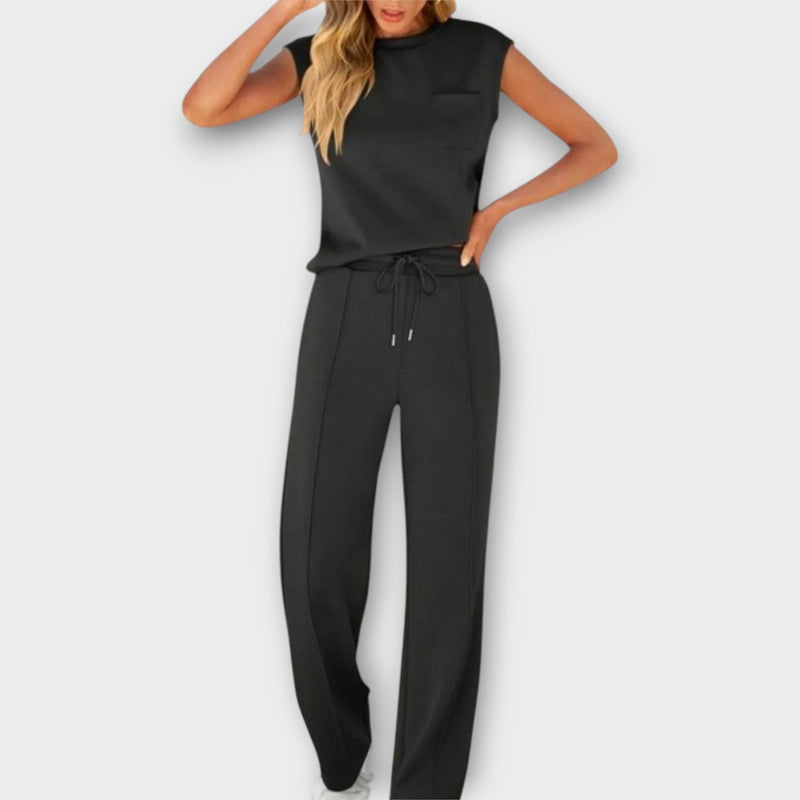 Set de bluză fără mâneci și pantaloni cu șnur