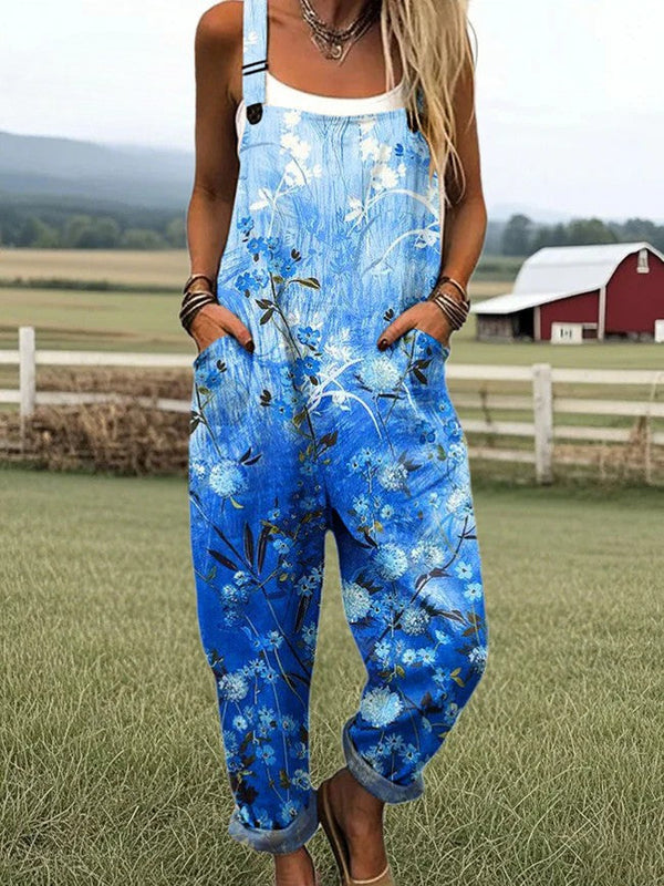 Salopetă damă - Design floral vintage, pantaloni largi pentru confort și stil