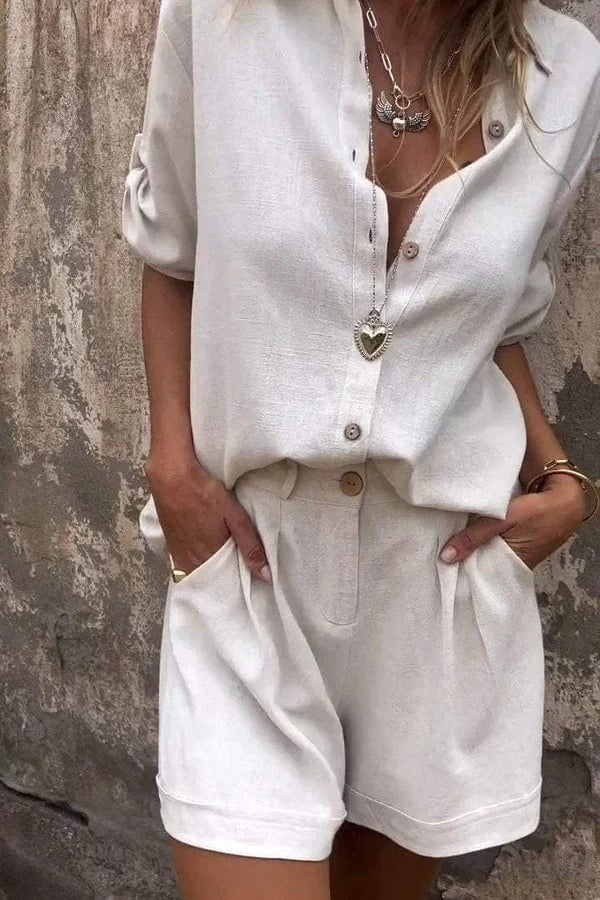 Linea | Set cămașă și pantaloni scurți casual, croială lejeră