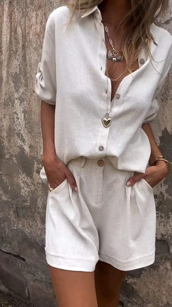 Linea | Set cămașă și pantaloni scurți casual, croială lejeră