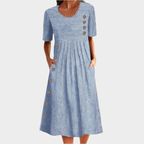 Rochie midi cu nasturi și design în dungi