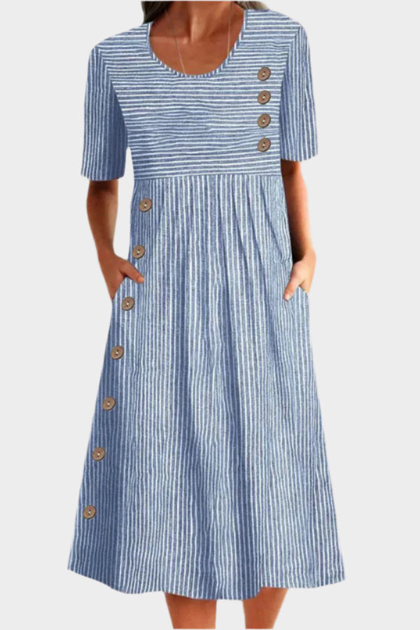 Rochie midi cu nasturi și design în dungi