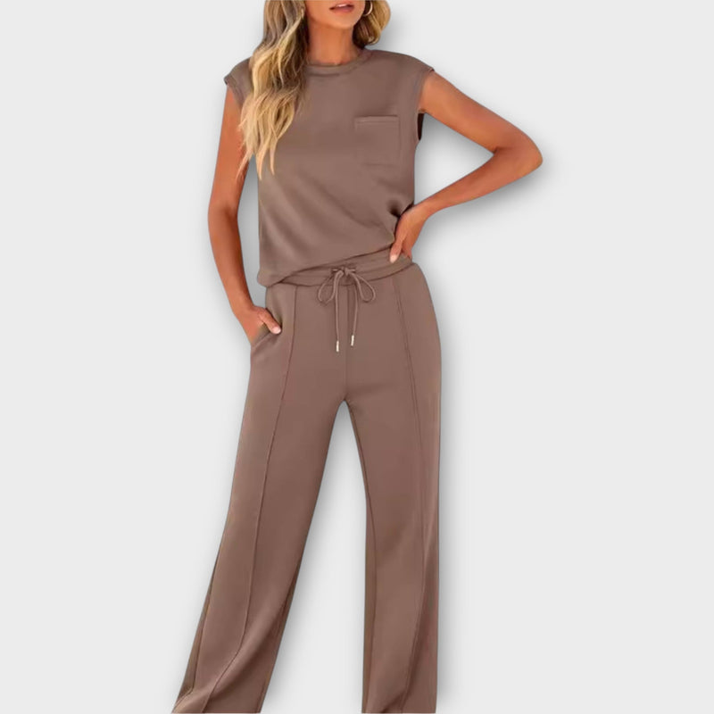 Set de bluză fără mâneci și pantaloni cu șnur