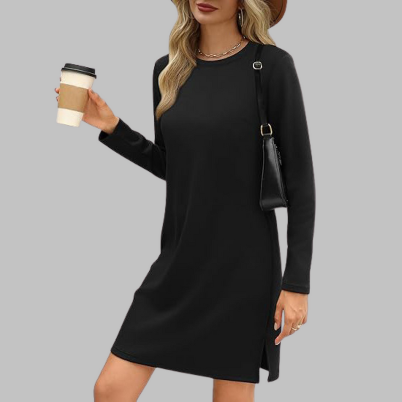 Tiana - Rochie mini casual cu mâneci lungi și guler rotund