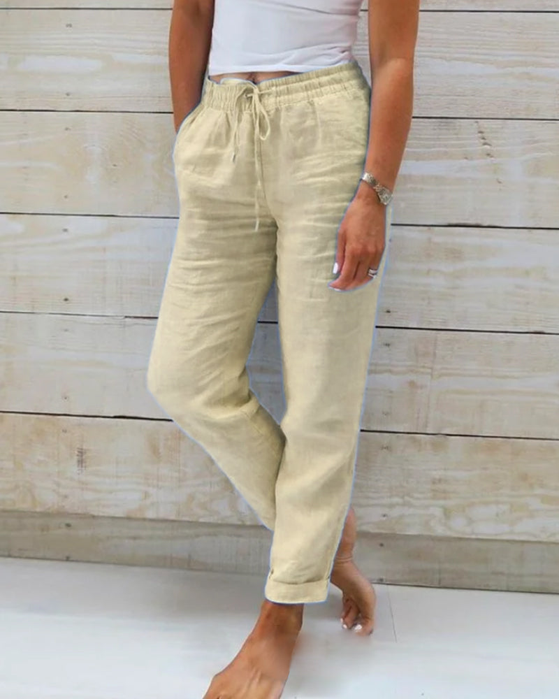 Allison | Pantaloni Croiți Luxe din Bumbac și In