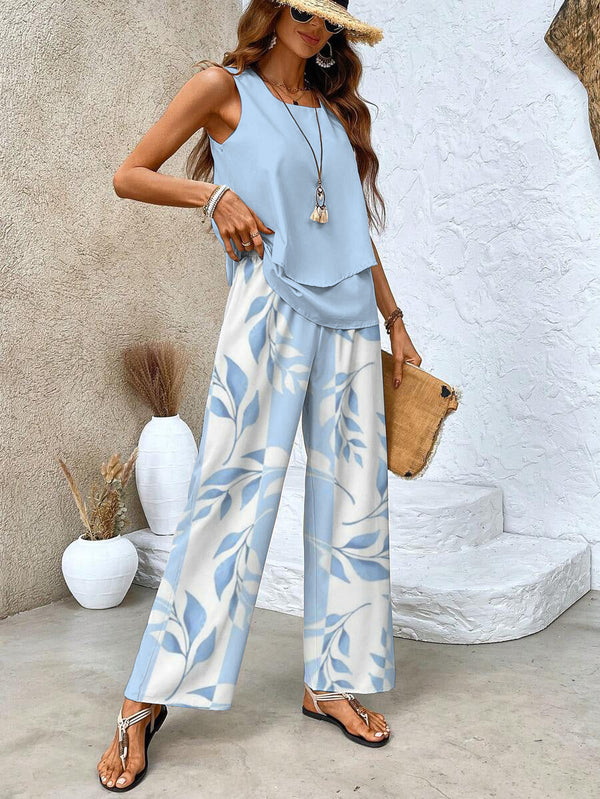 Alba | Set elegant cu top și pantaloni cu model floral