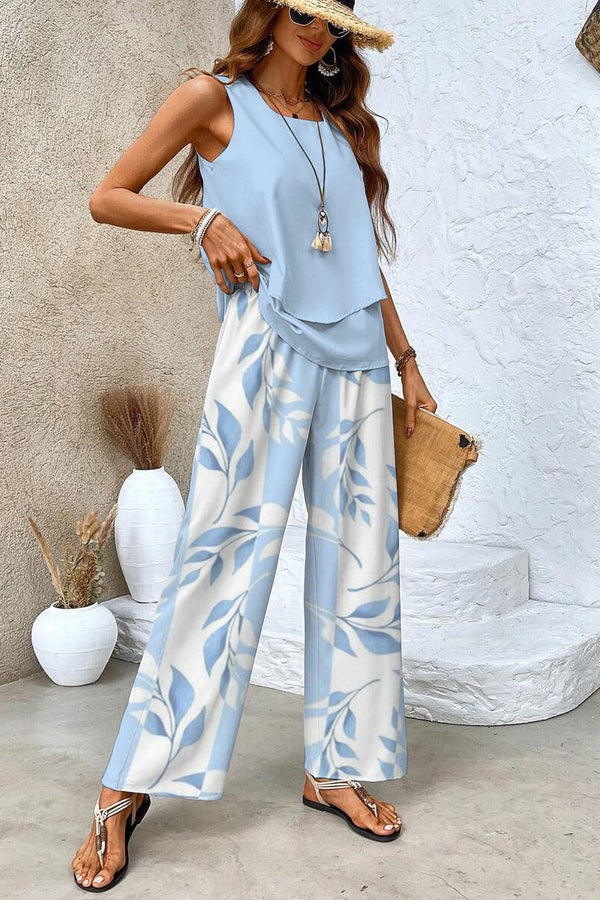 Alba | Set elegant cu top și pantaloni cu model floral