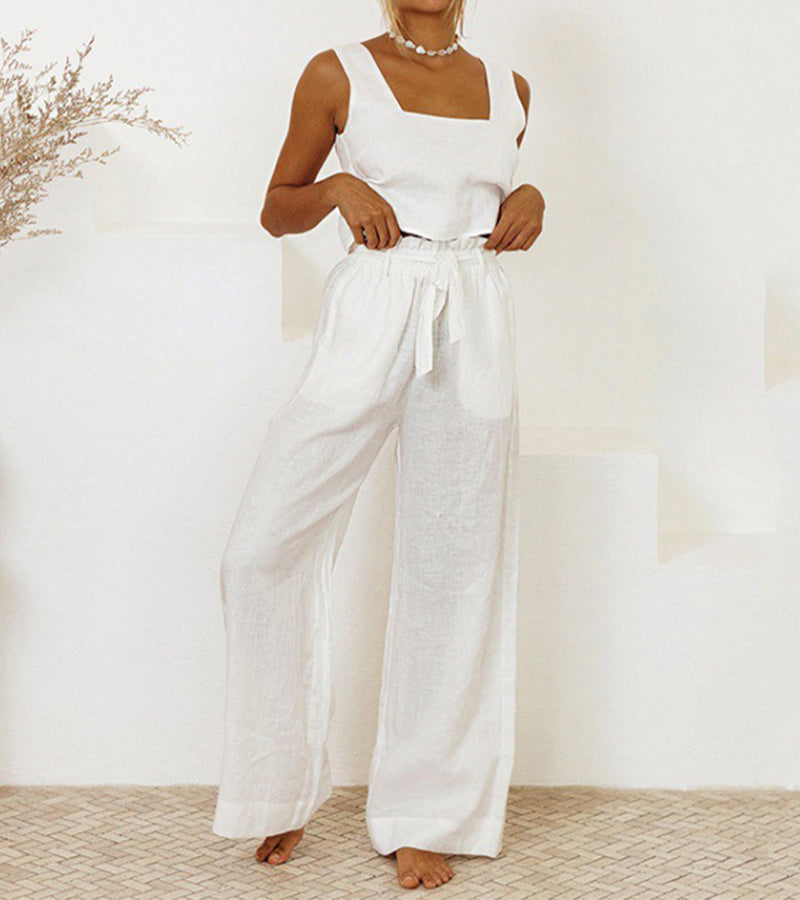 Evelyne | Set de top minimalist de lux și pantaloni largi