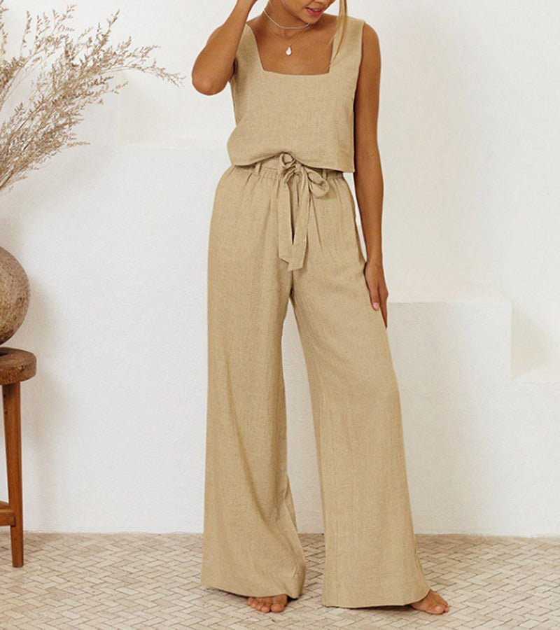 Evelyne | Set de top minimalist de lux și pantaloni largi