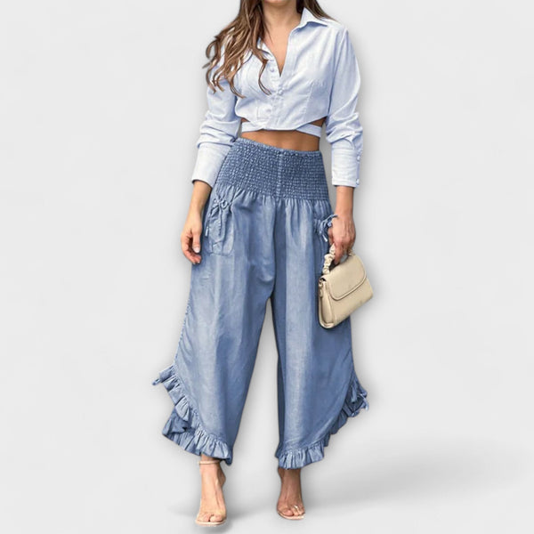 Pantaloni confortabili din in cu pliuri moderne