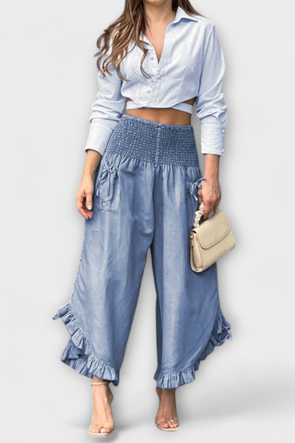 Pantaloni confortabili din in cu pliuri moderne