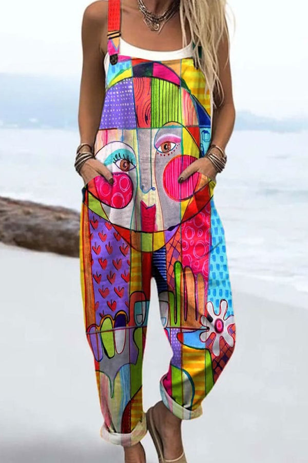Salopetă damă - Design floral vintage, confort și stil cu picioare largi