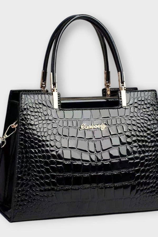 Olivia - Geantă lucioasă cu model de crocodil